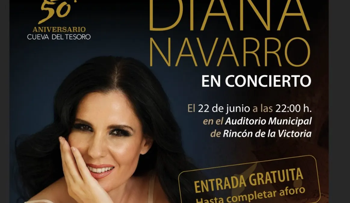 Diana Navarro ofrecerá un concierto en el Auditorio Municipal de Rincón de la Victoria con motivo del 50 aniversario de la Cueva del Tesoro