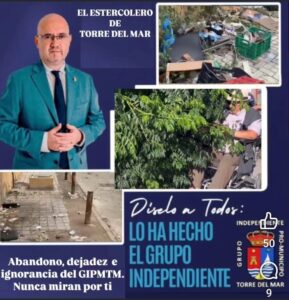 El concejal de AxSí Vélez-Málaga, José Pino, critica duramente a Atencia porque "Torre del Mar, es un auténtico estercolero"