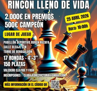 Rincón de la Victoria abre el plazo de inscripción del II Maratón Blitz de Ajedrez, que reunirá a más de un centenar de participantes de todo el país